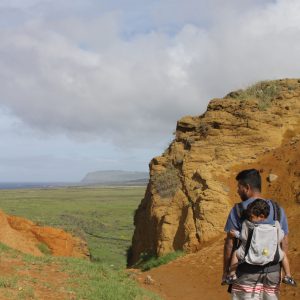 Hiking up to the top of the crater at Rano Raraku for 360 views, Easter Island